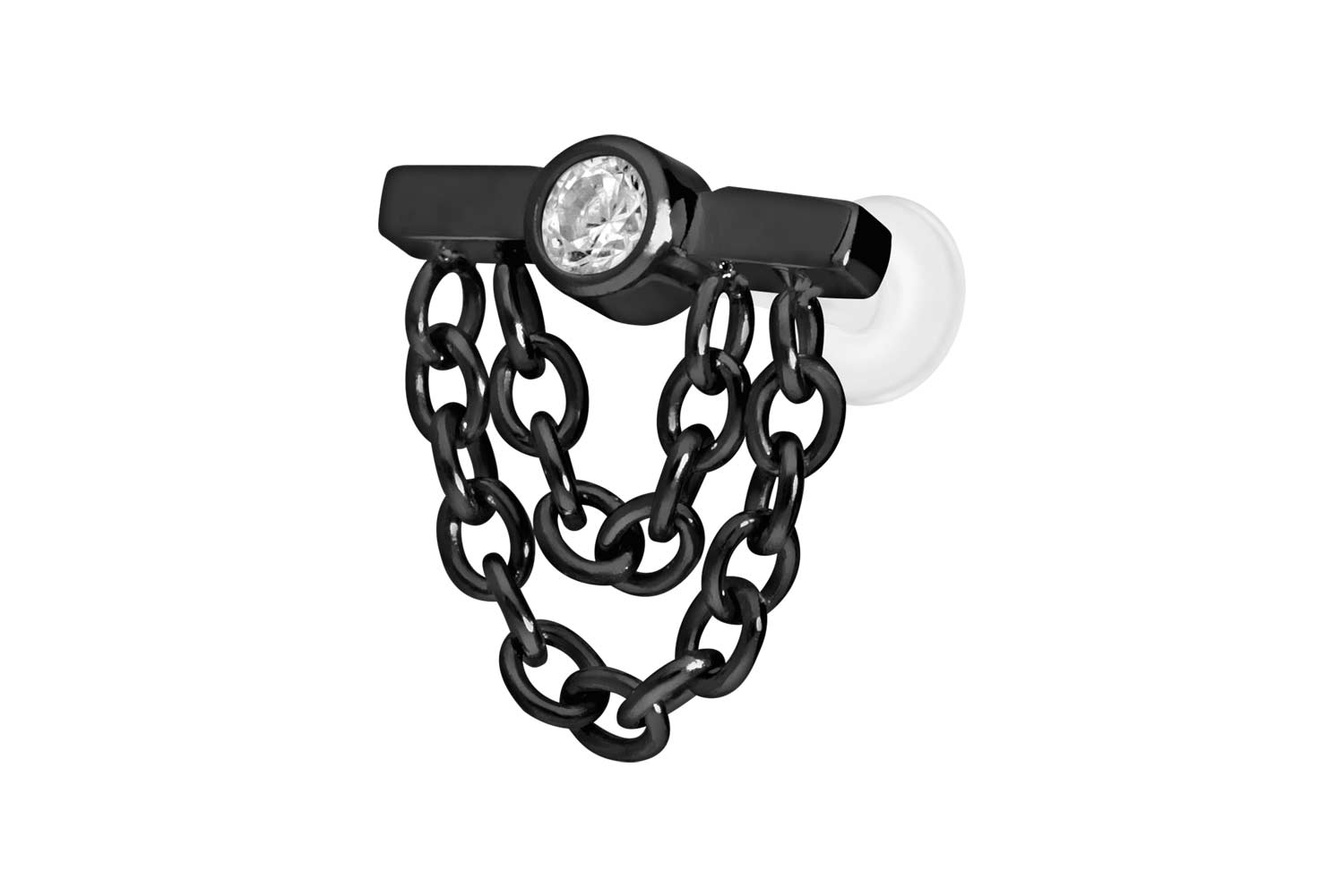 PTFE Labret Piercing mit Innengewinde + Titan-Aufsatz BALKEN + KRISTALL + 2 KETTEN